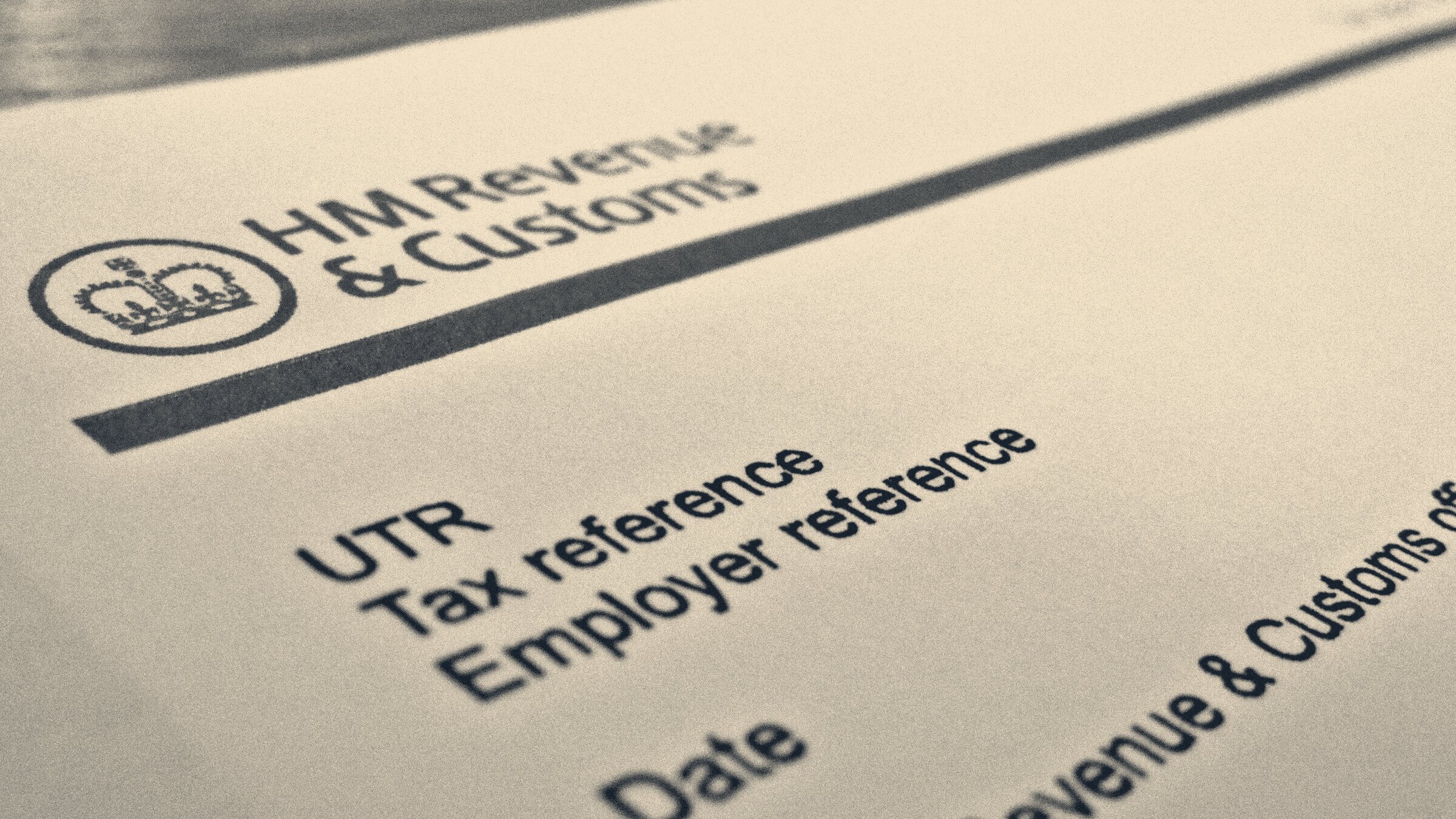 Close-up of an HM Revenue & Customs tax form showing UTR, tax reference and employer reference fields